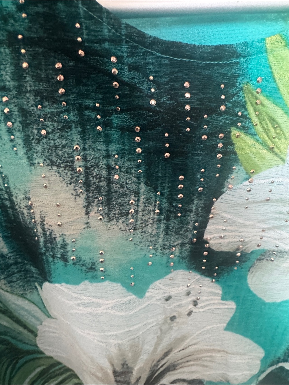 JM Collection Teal & White Floral Scoop-Neck Tunic with Sparkle - Picture 3 of 5